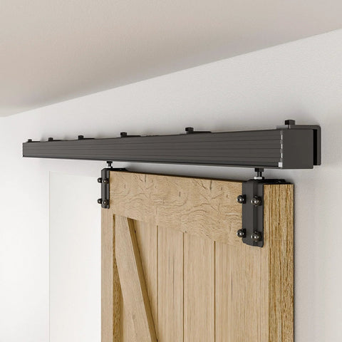8ft Box Rail Sliding Barn Door Hardware Kit Aluminum Alloy Wall Mount For Single Door installed with wooden door