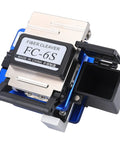 Precision Optical Fiber Cleaver FC-6S With Built-In Shred Collector For 250um To 900um Coating, compact design, gray and blue finish.