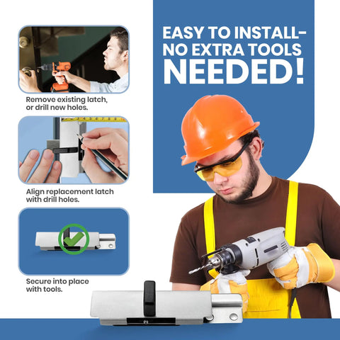 Installation guide for Heavy Duty Stainless Steel Surface Mount Slide Latch With Keeper For ADA Compliant Bathroom Stall Doors.