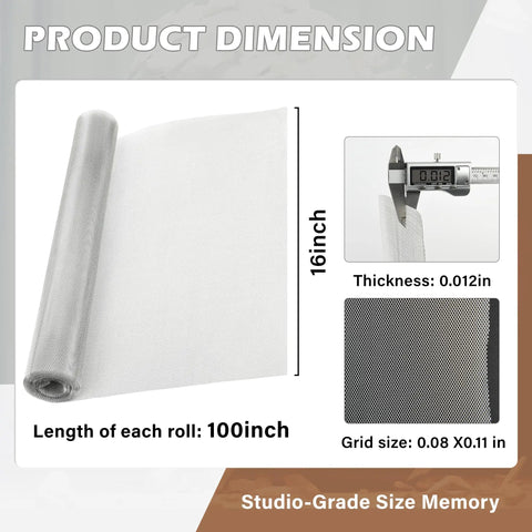 Pro Sculpting Wire Mesh Roll 16x100 Inch Ultra Dense 0.08x0.11 Armature Mesh dimensions and features illustration