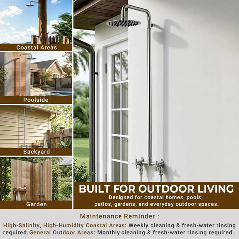Built Like A Tank 316 Marine Grade Stainless Steel Wall Mount Outdoor Shower Kit Salt Resistant Heavy Duty Fixtures For Poolside Cleaning Patio Maintenance And Coastal Backyards