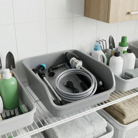 Telescoping Electric Plant Watering Wand For Indoor Hanging Plants With accessories and hose in storage bin