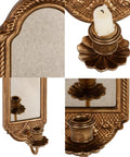 Vintage Gold Wall Mounted Candle Sconce With Mirrored Backplate And Floral 3D Woven Texture For Bathroom Or Living Room close-up view with candle holder.