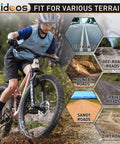 Mountain biker on trail, featuring Folding 20x2.125 Mountain Bike Tires Pack with Levers and Schrader Valve, terrain options.