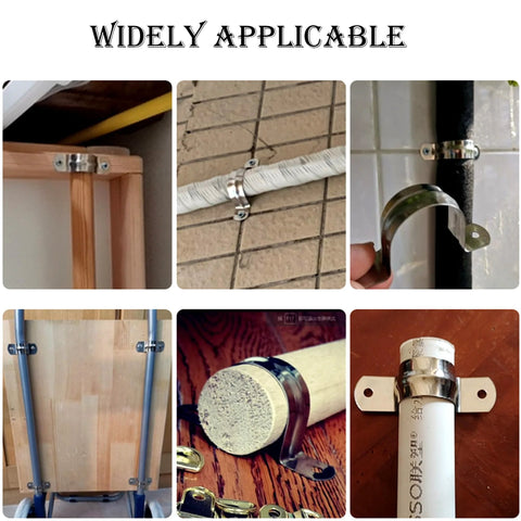 Amazon 30-pack stainless steel 1-1/2 in pipe strap with two holes for securing pipes or cables.