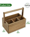 Acacia Wood Silverware Caddy With Handle, Multi Purpose Utensil Organizer For Kitchen, Office, Bathroom And Bedroom, Four Large Compartments