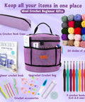 Ultimate Beginner Crochet Kit For Adults with 9 soft-handle hooks, 20 skeins yarn, crochet bag, book, and crochet accessories.