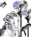 Women’s 12 Piece Complete Golf Club Set For Beginners Right Handed With 460cc Oversized Driver Fairway Wood One Hybrid Irons Putter Stand Bag Rain Hood And Headcovers Game Ready For Easy Swing On The Course displayed.