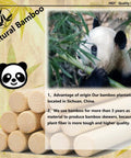 Unfinished Natural Bamboo Dowel Rods Quarter Inch By Twelve Inch 25 Pack Hardwood Craft Sticks with panda graphic and bamboo background.