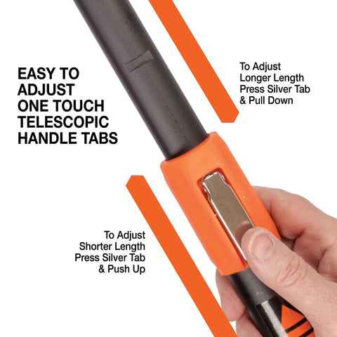 Close-up of Super Tough Hybrid Blade Ratcheting Telescopic Lopper With Easy Adjust Handles in use, showing handle adjustment mechanism.