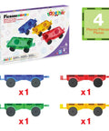 Four Piece Magnetic Car and Truck Base Tiles Set for Creative Building and Movable Vehicles, Compatible With Magnet Tile Sets