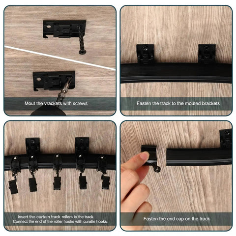 Flexible Bendable Ceiling Curtain Track System for Windows Bunk Beds Doors Showers RVs and Room Dividers No Drill Install Cut to Length 16.4 Feet Black brackets and rollers