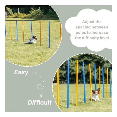 All Breeds Dog Agility Slalom Course With 12 Weave Poles Easy Assembly Outdoor Training Gear With Dog Weaving Through Poles