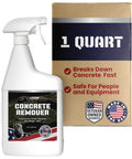 Heavy Duty Spray Concrete Remover That Melts Dried Cement To Easy Rinse Slurry While Knocking Out Stubborn Buildup Without The Harsh Fumes Or Exhausting Chore in a 32 oz spray bottle next to a box.