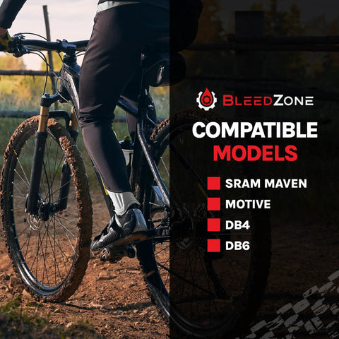Cyclist on MTB highlighting compatibility with SRAM Maven Pro Grade Hydraulic Brake Bleed Kit for reliable stopping power.