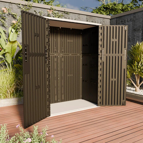 57 Cu Ft Outdoor Storage Shed With Floor, All Weather Resin Design For Patio, Garden And Lawn, open showing interior space