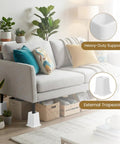 No Sweat Heavy Duty 6 Inch Bed Risers Set Of 4 White Stackable Furniture Boosters under a sofa, providing heavy-duty support.