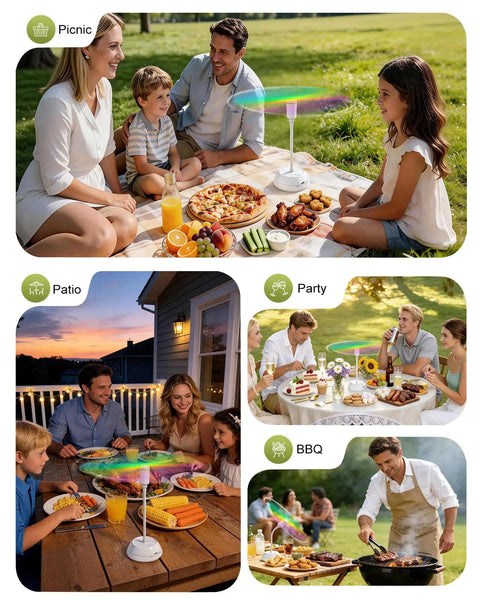 4 Pack Rechargeable Food Fans For Tabletop Use With 2000mAh Battery in picnic and BBQ settings