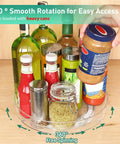 Hand rotating 2 Pack Lazy Susan Turntable Organizer 9.5 Inch Spice Rack For Cabinet And Refrigerator, loaded with jars and bottles.