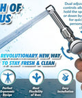 Aquaus 360 All Brass Handheld Bidet Sprayer for Toilet with ergonomic dual thumb controls in hand showing water spray