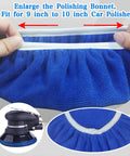 Hands holding blue microfiber bonnet for 9-10 inch orbital buffer, part of 12 Piece Buffing Bonnets Kit For 9 To 10 Inch Orbital Buffer Polisher