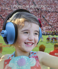 Child wearing Baby Ear Protection Headphones with Noise Canceling Earmuffs for Infants Ages 3 Months to 3 Years Blue at outdoor event