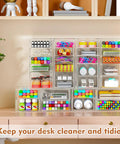 Clear Acrylic Thirteen Drawer Storage Makeup Organizer For Desk Bathroom Vanity Counter, organized with various colorful items.