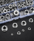 Pro Grade Stainless Steel Flange Nuts Kit With Serrated Hex Lock Nuts Assorted Metric Sizes M3 Through M12 130 Piece Set