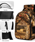 Autumn Apple Orchard Printed Unisex Backpack With Large Capacity showing handle, shoulder strap, double zipper, and side pockets.