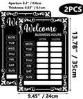 Two Pack Changeable Business Hours Signs For Doors And Windows With Six Time Stickers In Durable Black PVC Measuring 13.78 By 9.45 Inches Perfect For Coffee Shops Bars Cafes Restaurants Front Entrance Or Window Displays