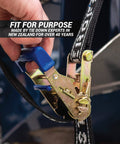 Rear Transom Boat Trailer Straps Ratchet Tie Downs 1.5 Inch By 4 Foot Heavy Duty Pair With PVC Hooks For Trailered Boats Pontoons And Jetskis 3,300 Lbs Break Strength Made In New Zealand close-up
