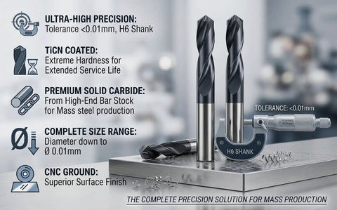 1/4 Inch Micro Solid Carbide Drill Bits Set 1 To 20 Mm Series With 0.01 Mm Increments Straight Shank Coated For CNC Lathe