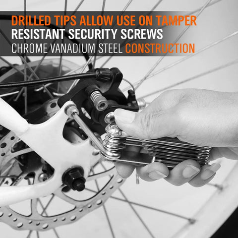 Heavy Duty Folding Torx Star Key Set With Tamper Resistant Security Design crafted from premium chrome vanadium steel used on bike screws.