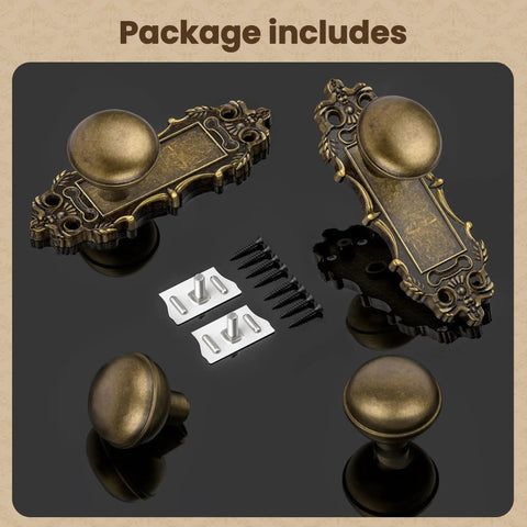 Bronze Interior Dummy Door Knobs, 2 Pack - Antique Bronze Door Handles set with screws and plates, Baroque design, top view
