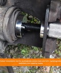 Brake Piston Wind Back Tool Set 5 Pcs for Rear Disc Brakes in use retracting caliper piston with knurled handle visible