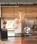 Cozy Up With MyHeat Max Portable Ceramic Space Heater For Indoor Use With Tip Over Switch next to delighted woman in kitchen