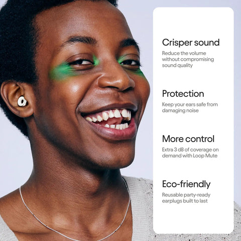 Person wearing Experience 2 Plus Ear Plugs For Concerts And Festivals With 17 dB Noise Reduction High Fidelity Hearing Protection.
