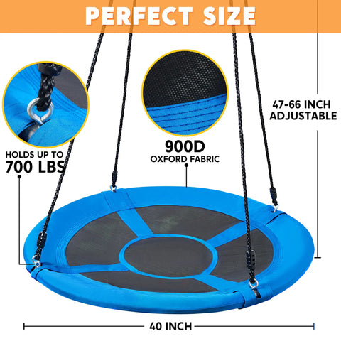 40 Inch Saucer Tree Swing With 900Lb Weight Capacity Waterproof Seat For Kids Outdoor Play With Hanging Straps and 900D Oxford