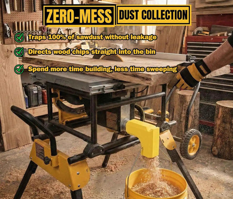 Table Saw Dust Collector Adapter 2.56 Inch ID Fit For Quick Easy Sawdust Cleanup Dual Integrated Hooks Yellow operation