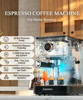 Next Level 20 Bar Espresso Machine With Silky Milk Frother And Heavy Duty Steam Wand 1100 Watt Compact Coffee Brewer with clear water tank.