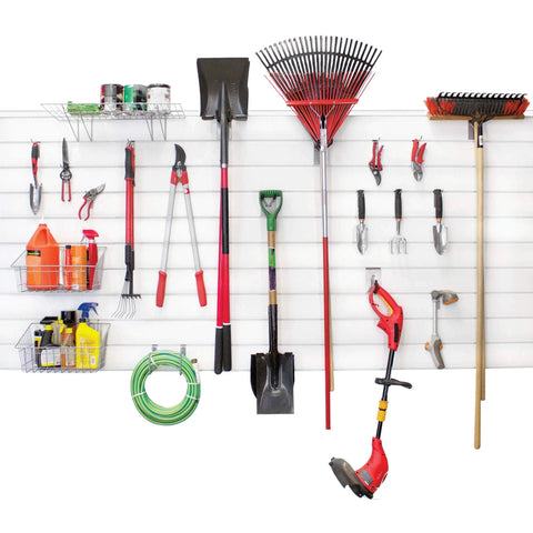 Heavy Duty PVC Slatwall Garage Organizer System 8 Ft By 4 Ft White Panels For A No-Fuss 32 Sq Ft Setup, Interlocking Slatwall Panels