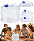 Family using Ultra Compact Collapsible Water Container With Spigot For Camping And Travel 5L at campsite with tents