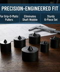 Top Tier Industrial Shaft End Protector Kit With 6 Heavy Duty Metal Spindle Caps For Grip O Matic Pullers To Shield Machine Axles And Slash Vibration Noise, 6 black caps