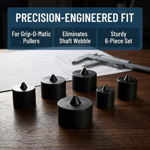 Top Tier Industrial Shaft End Protector Kit With 6 Heavy Duty Metal Spindle Caps For Grip O Matic Pullers To Shield Machine Axles And Slash Vibration Noise, 6 black caps