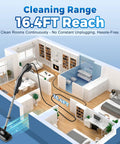 No Fuss Heavy Duty Steam Mop With Seventeen Attachments And Adjustable Two Sixty Degree Flow cleaning a spacious room with 16.4ft reach.