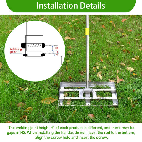 Heavy Duty Lawn Leveling Rake With 17x10 Inch Head And 5 Foot Adjustable Stainless Steel Handle, close-up of assembly instructions
