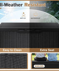 100 Gallon Waterproof Resin Deck Box With Lockable Lid For Patio Cushions And Garden Tools, large black outdoor storage chest