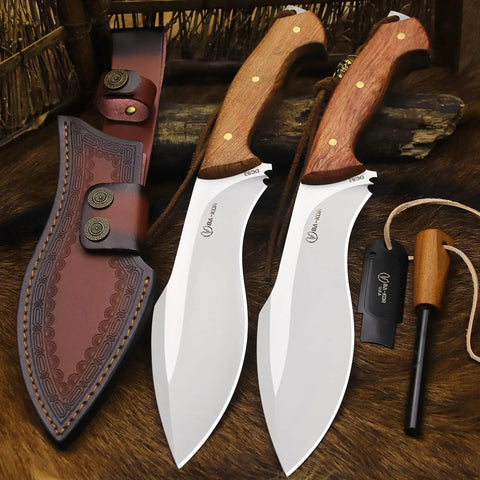 Survivor III Fixed Blade Knife With Full Tang 14.2 Inch Overall Length 10mm Thick DC53 Steel Blade with leather sheath and igniter