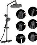 Thermostatic Rain Shower System With 9 Inch High Pressure Rain Shower Head And Handheld Set Matte Black Wall Mounted Shower Mixer