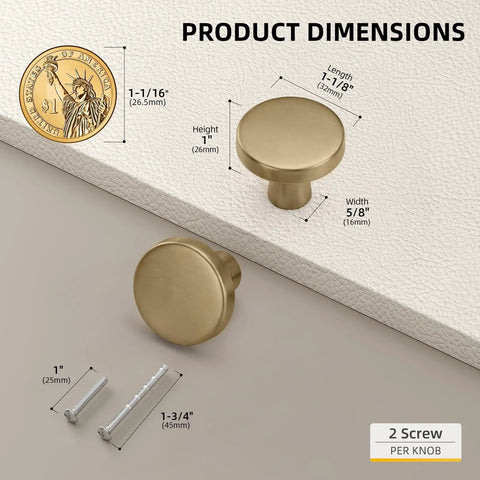 40 Pack One And One Quarter Inch Mushroom Cabinet Knobs In Champagne Bronze Zinc Alloy with dimensions and screws